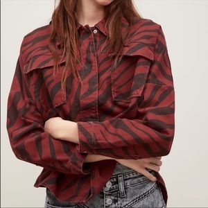 Zara Red Zebra Denim Jacket